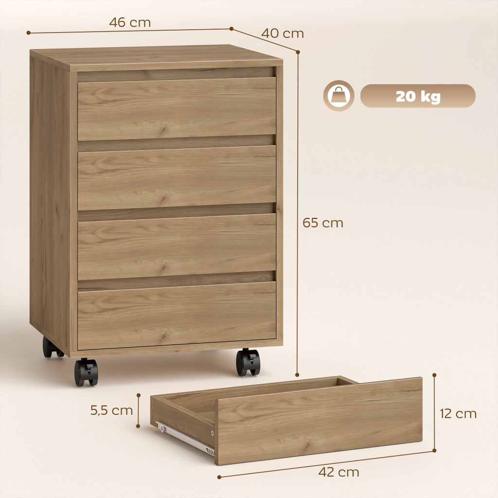 Scrivania con 4 Cassetti e Ruote ¨C zephmum ¨C Marrone 46x40x65 cm