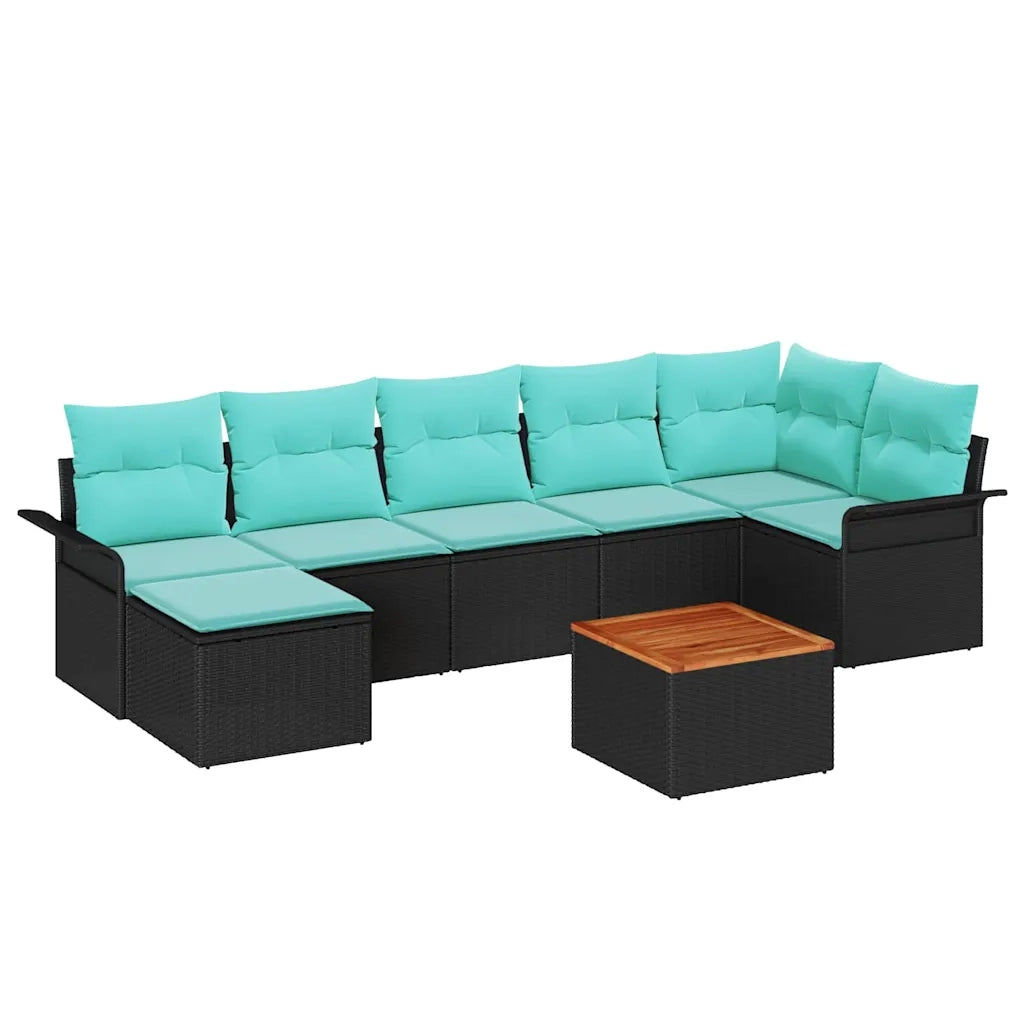 Set Divano da Giardino con cuscino 8 pcs Nero polyrattan