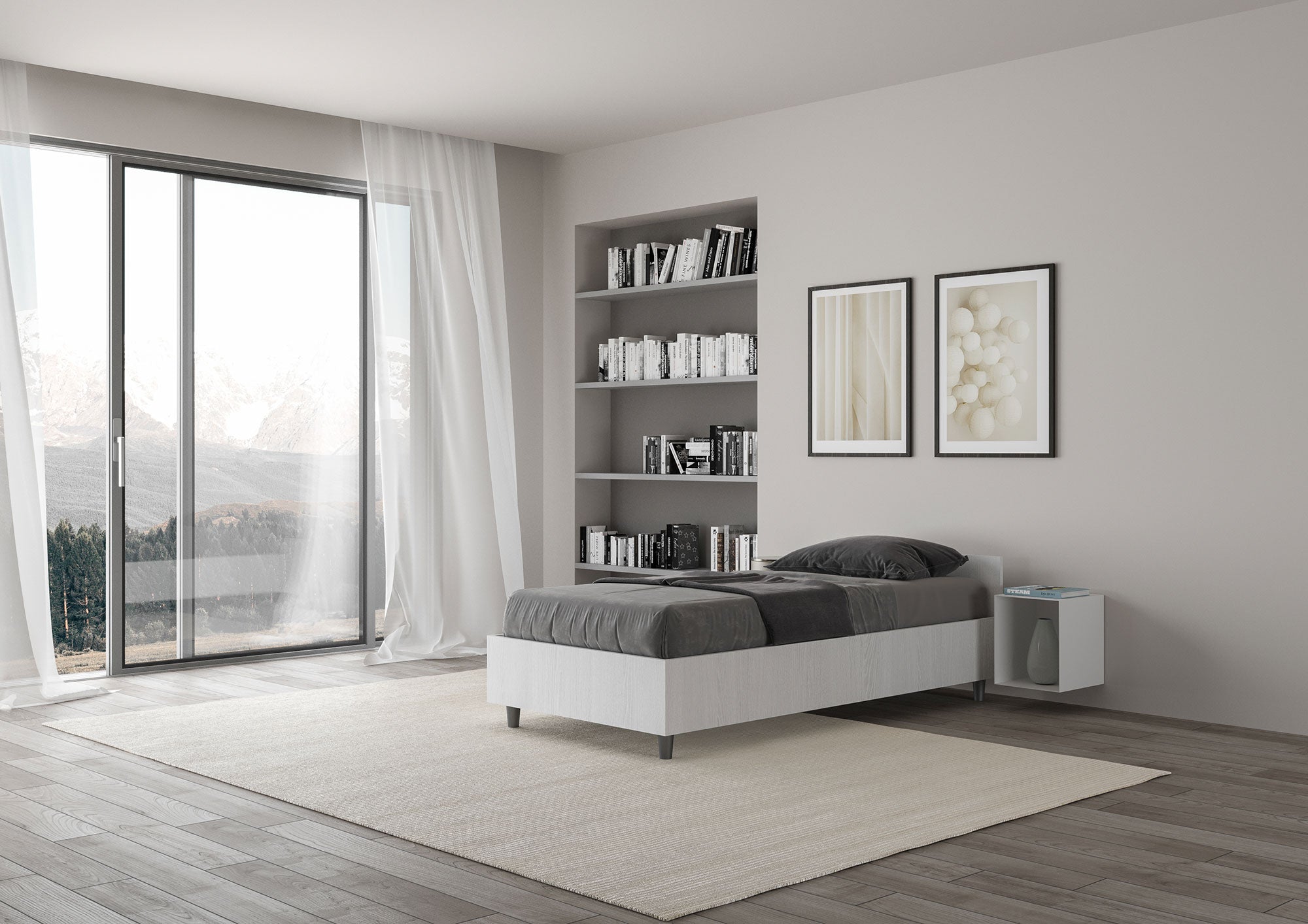 Letto Singolo 80x190 cm con Rete Nuamo Bianco Frassino