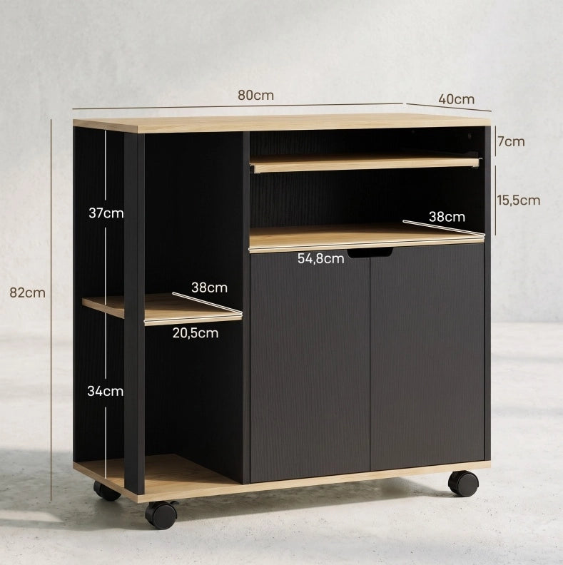 Carrello da cucina mobile nero con ripiani regolabili