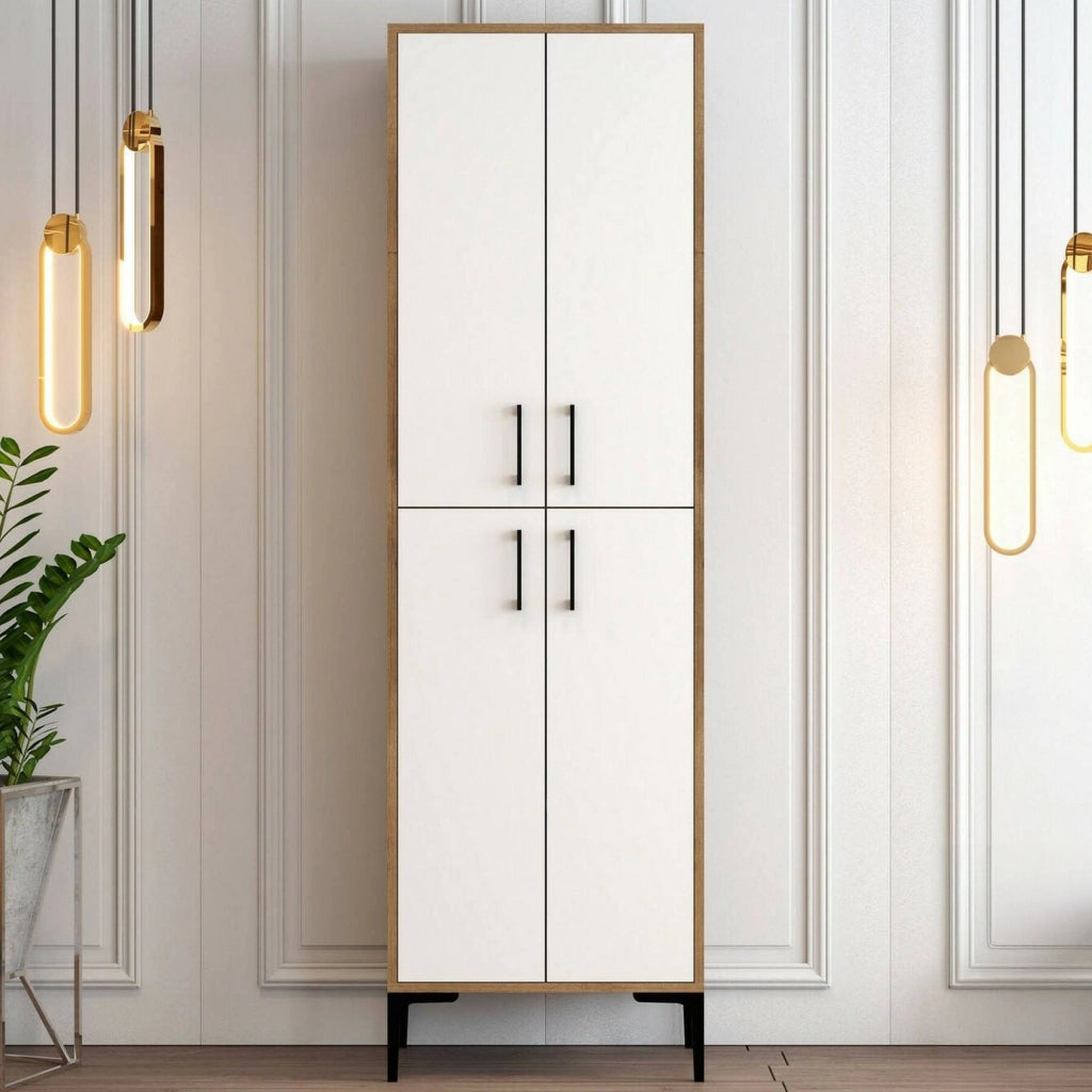 Scarpiera Sebastien, Mobile portascarpe, Armadio da ingresso multiuso, Mobiletto per calzature, 60x35h200 cm, Noce e Bianco