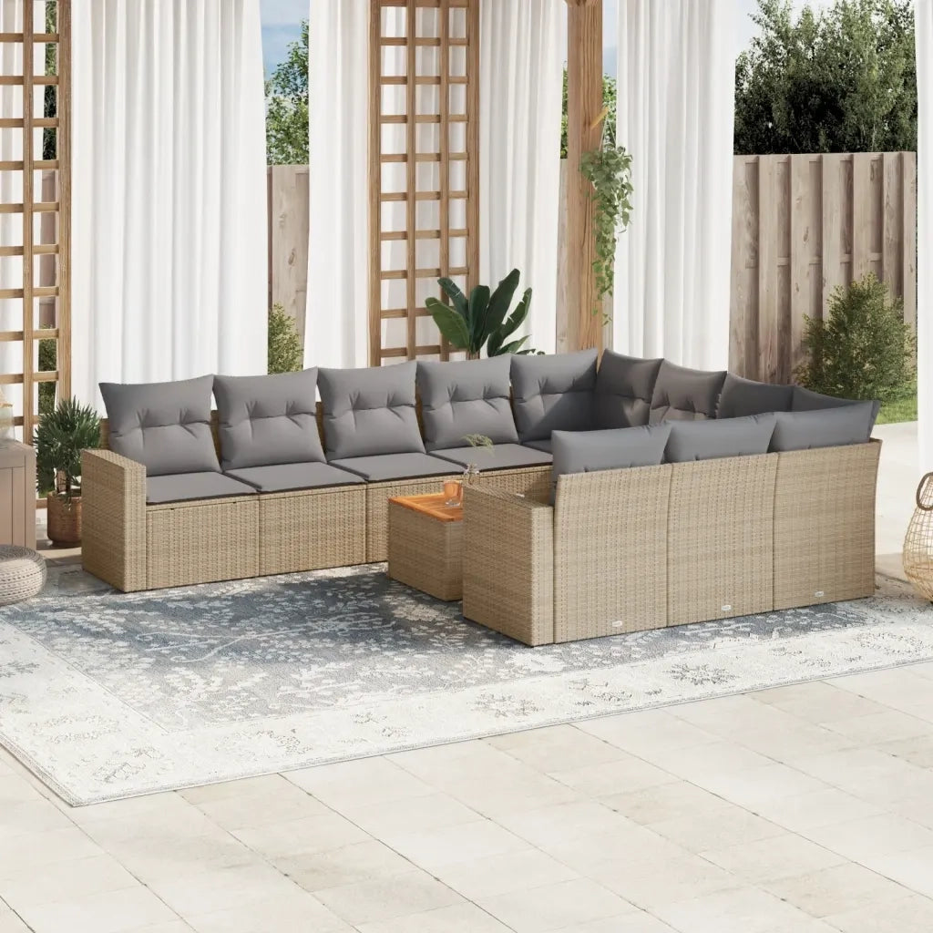 Set Divano da Giardino 11 pz con Cuscini Beige Misto Polyrattancod mxl 90504