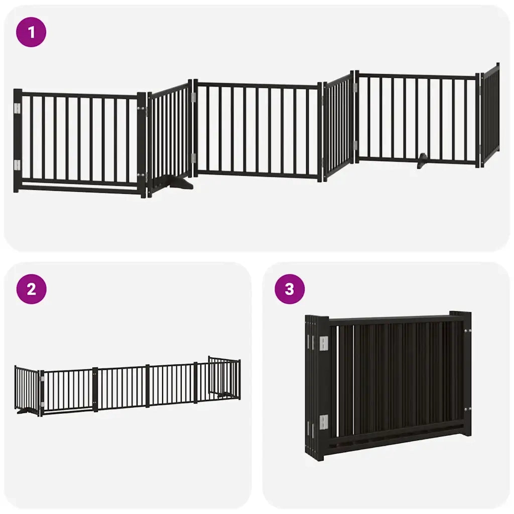Cancello per Cani Porta Pieghevole Nero 6 Pannelli 480cm Pioppo CFW1278242