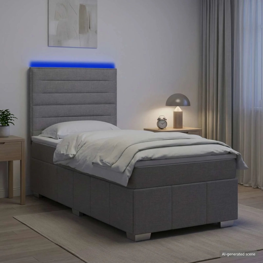 Letto Box Spring LED con Materasso Grigio Chiaro 100 x 200 cm 3455528