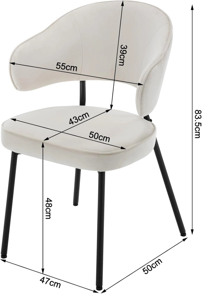 Set di 2 Sedie per Sala da Pranzo, Sedie da Cucina con Schienale, Sedie Imbottite e Rivestite in Velluto con Gambe Metalliche, Sedie Moderne per Camera da Letto, Soggiorno, Crema, BH389cm-2