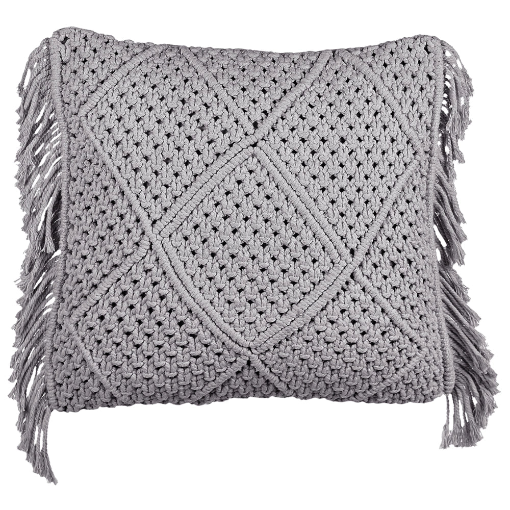 Set di 2 cuscini in cotone macramè con intrecciato con frange grigie 45 x 45 cm stile boho elegante