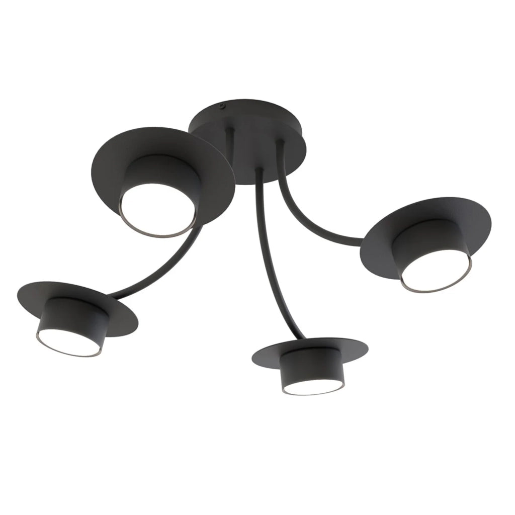 Plafoniera Moderna Giunone Acciaio Nero 4 Luci Gx53 Ip20