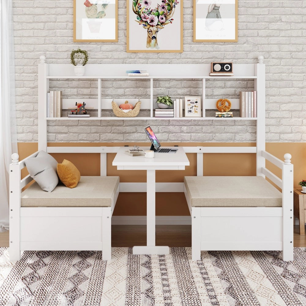 Letto Singolo Multifunzione con Scrivania e Libreria ¨C MINIMAL ¨C Legno Massello Bianco 90x200