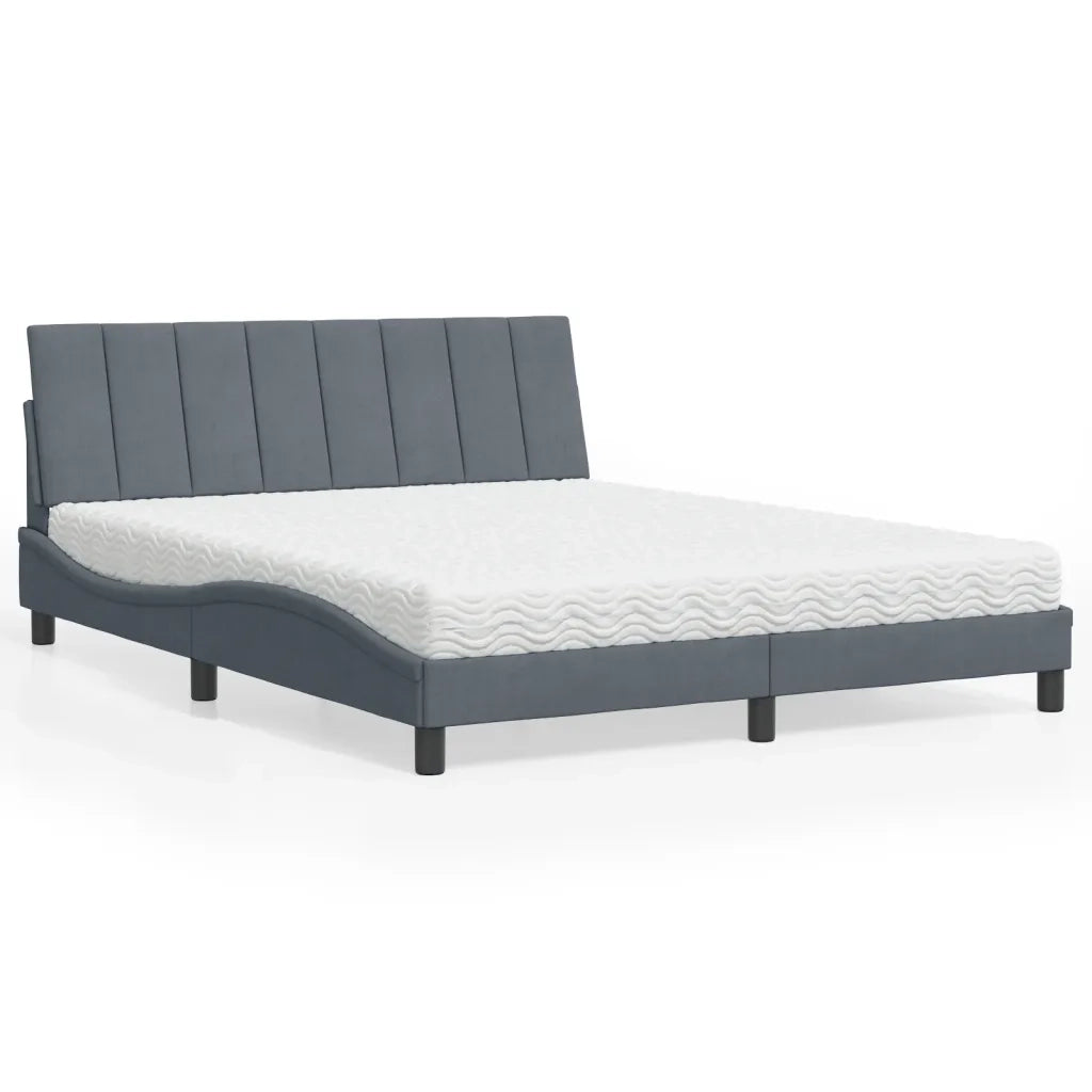 Letto con Materasso Grigio Scuro 160x200 cm in Velluto