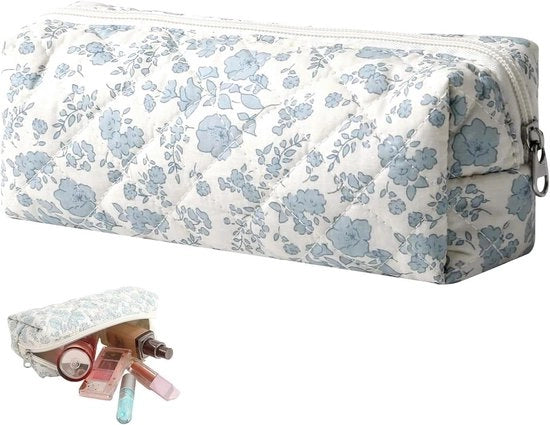 Etui in stile floreale con chiusura a zip per bambine - Blu Large Elegant