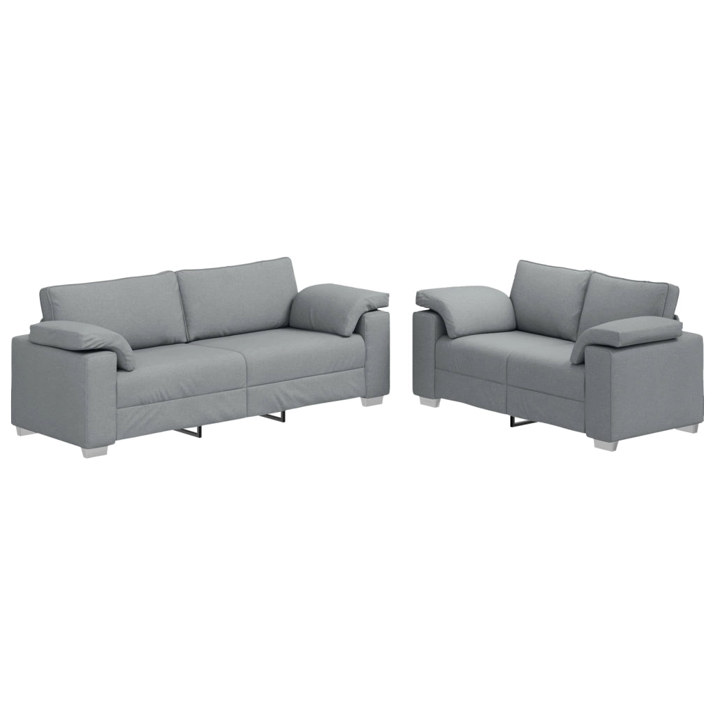 Set di divani a 2 pezzi con cuscini in tessuto grigio chiaro
