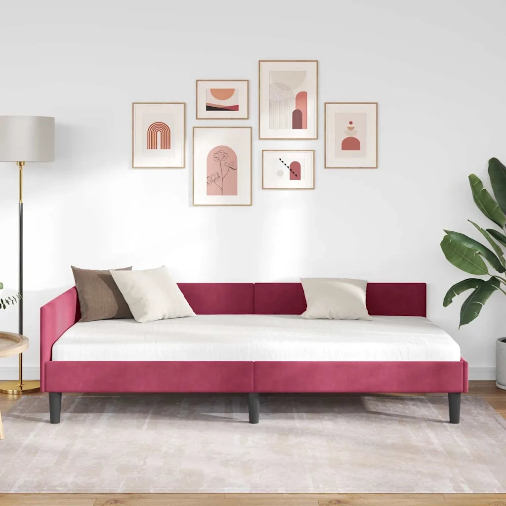 Cornice del letto ad angolo Rosso Vino 90 cm x 190 cm Velluto 42016148