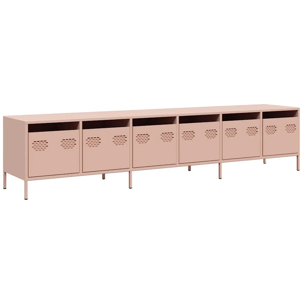 Mobile porta TV con ampio vano contenitore 202 x 39 x 43 cm design moderno e robusto in acciaio laminato a freddo rosa 02_0055633