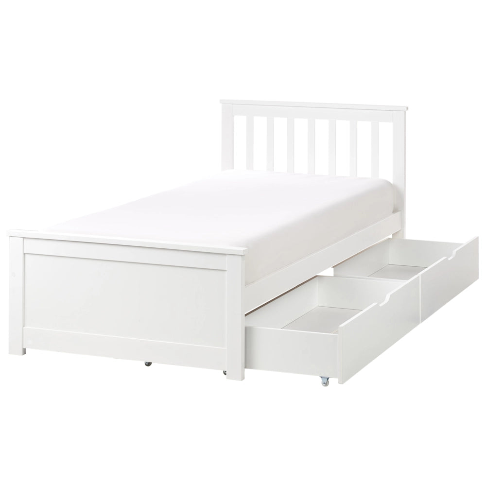 Letto in legno di pino bianco Dimensioni singole 90 x 200 Testiera a doghe minimalista
