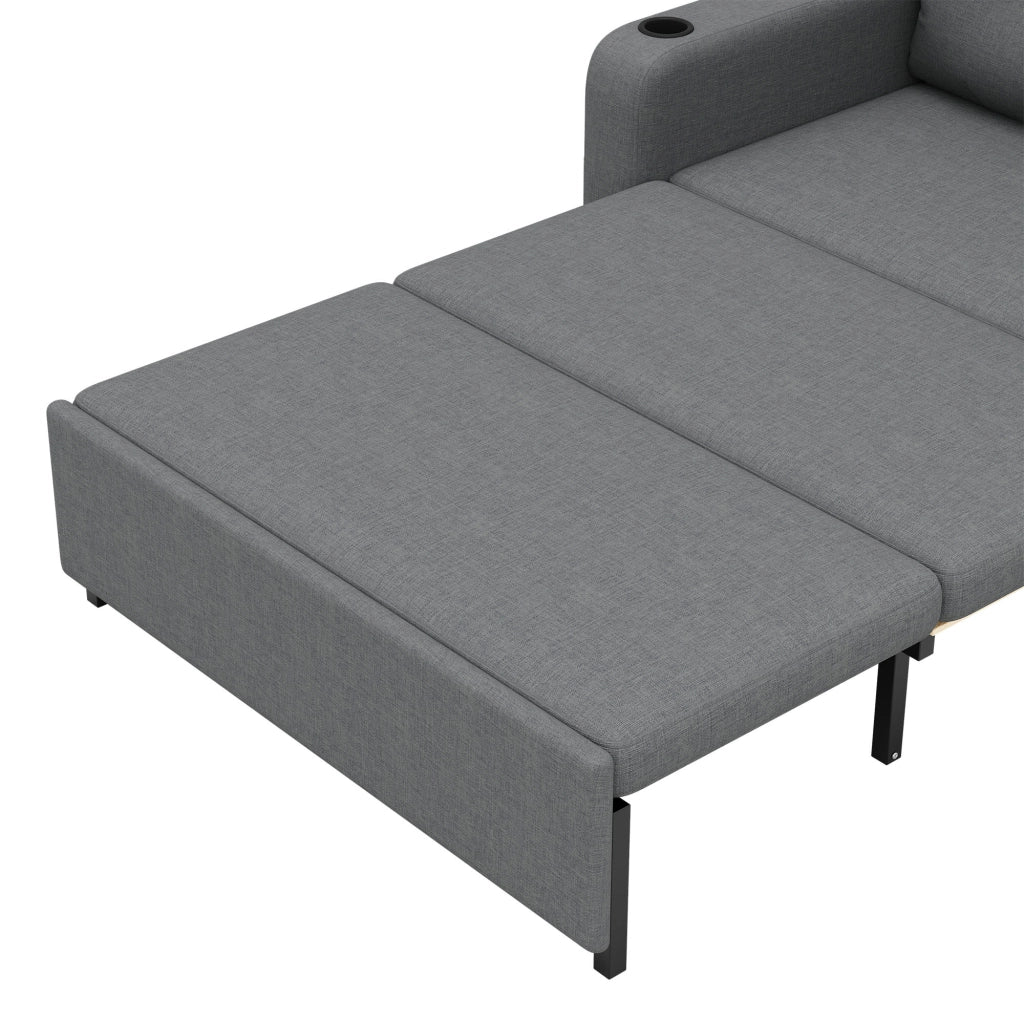 Divano letto 2 posti - con funzione letto; portabicchieri e USB - in cotone lino grigio