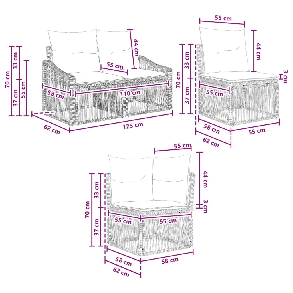Set Divano da Giardino 7 pz 7-Numero di posti Nero polyrattan 3436105