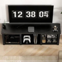 Mobile TV con illuminazione LED per TV fino a 65 pollici, 160 cm con mensole in vetro regolabili, nero