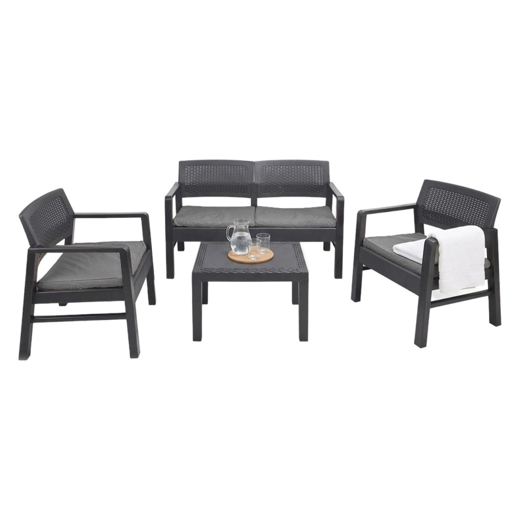 Salottino Outdoor Agnelo, set Salotto da Esterno 4 Posti Made in Italy, Nero Antracite