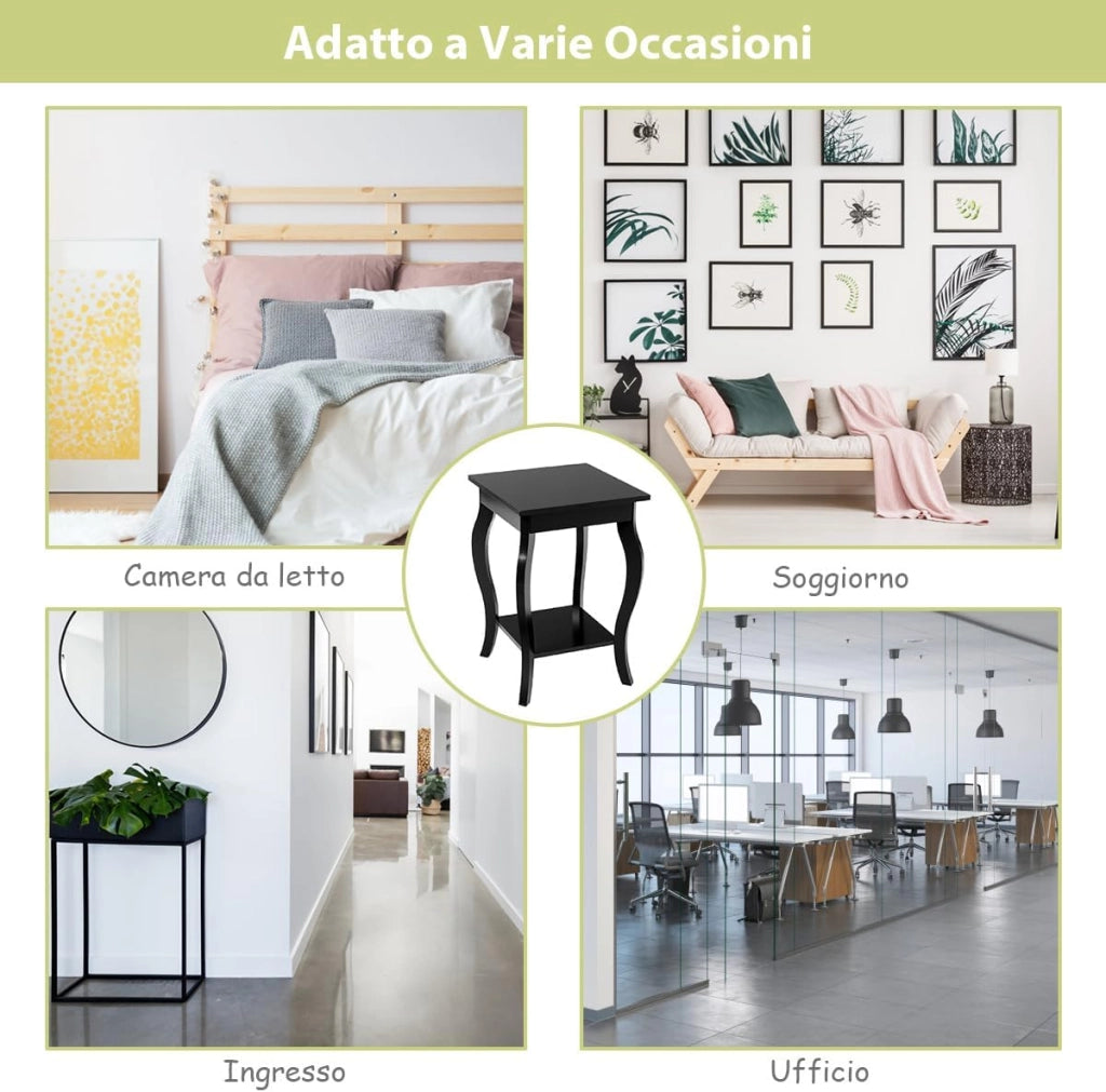 Comodino, Comodino da Divano a 2Livelli, Tavolino per la Camera da Letto, Capacità di peso di 17 kg, 40 x 40 x 60 cm (2, nero)