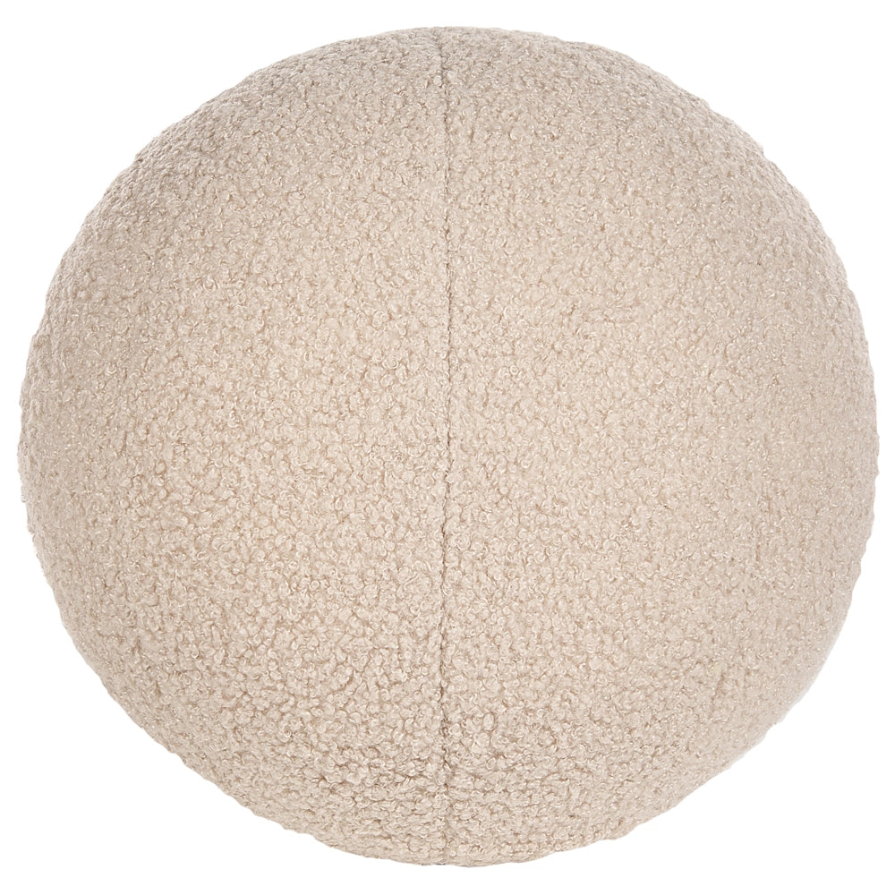 Poltrona in tessuto bouclè beige bianco con cuscino rotondo stile glamour retrò soggiorno