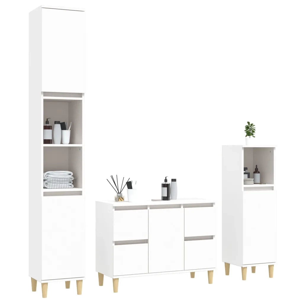 Set Mobili da Bagno | Armadio da bagno 3 pz Bianco in Legno Multistrato