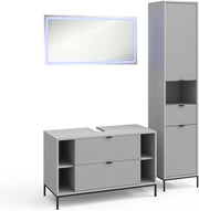 Set di mobili da bagno Eliza, Grigio, 100 cm, composto da mobile sottolavabo, specchiera e colonna alta