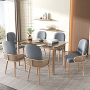 SEDIA da pranzo in velluto e rattan, set da 6 pezzi, grigio