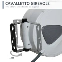 DURHAND Avvolgitubo Automatico 20m + 194cm con Attacco Φ1/4'', Montaggio a Parete e Ruotabile di 180°, Grigio