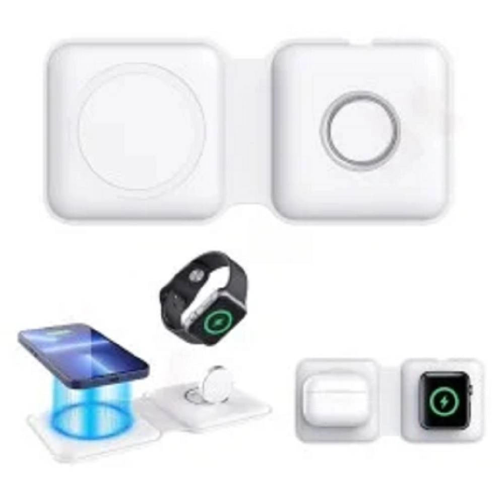 Trade Shop - Caricabatterie Wireless Magnetico 15w 2in1 Qi Smartphone Airpods Smartwatch C3547 -