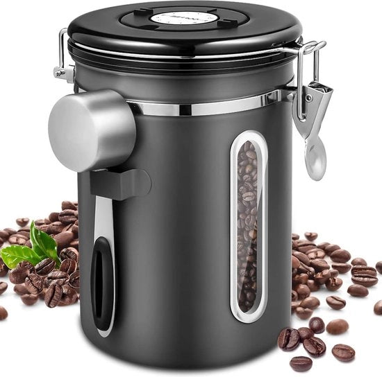 Bottiglia a chiusura ermetica in acciaio inossidabile 18 l - Contenitore per capsule di caffè con visualizzazione data - Portiner per conservazione - Protezione aroma per caffè e tè contenitore per capsule di caffè