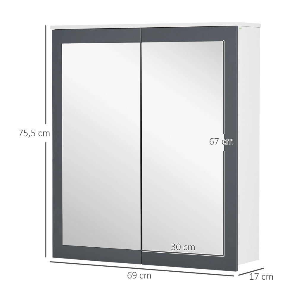 Armadietto Bagno con Specchio e Ripiani Regolabili ¨C zephmum ¨C 69x17x75,5cm Bianco