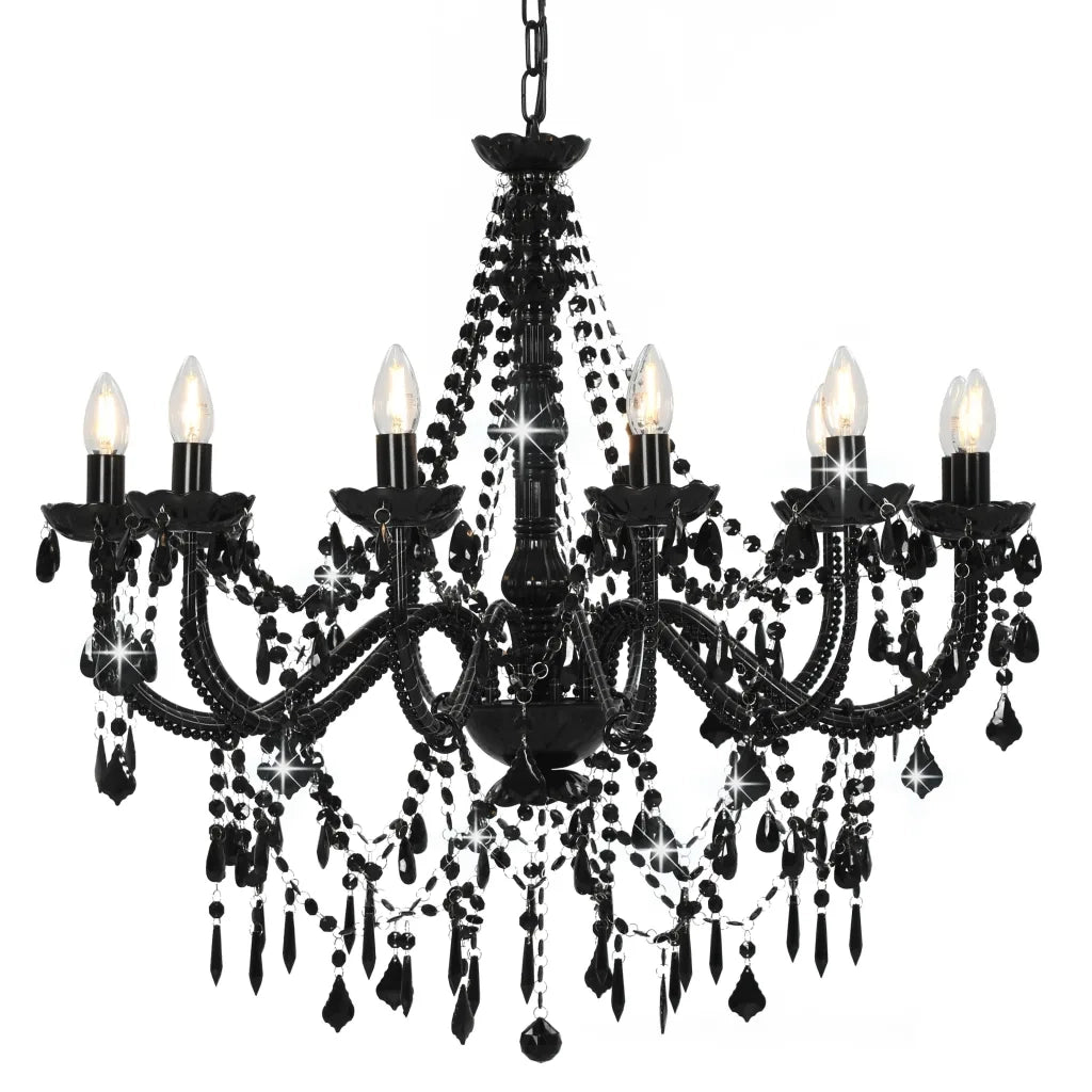 Lampadario con Perline Nero 12 Lampadine E14 281609