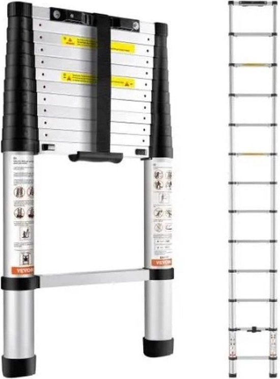 Scala Telescopica in Alluminio - Scala a Soffietto con Piastra Anti-Slittamento - 4 Metri