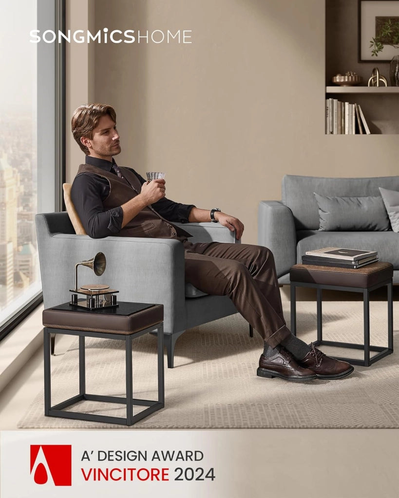 LUIZ Collezione - Sgabello Rettangolare, Sgabello da Trucco, Poggiapiedi, Piano Reversibile, Tavolino, Portata 300 kg, per Camera da Letto Soggiorno Ingresso, Marrone Noce LOM079K01