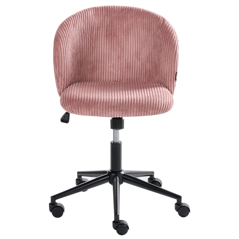 Sedia da ufficio rosa con seduta e schienale in velluto a coste, girevole, regolabile in altezza, moderna, per home office