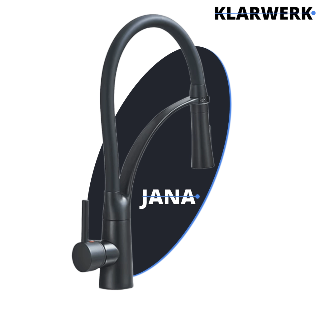 JANA | Rubinetto cucina girevole flessibile in acciaio inox nero opaco|Rubinetto miscelatore arco alto|Rubinetto alta pressione 360° 2 attacchi gastro