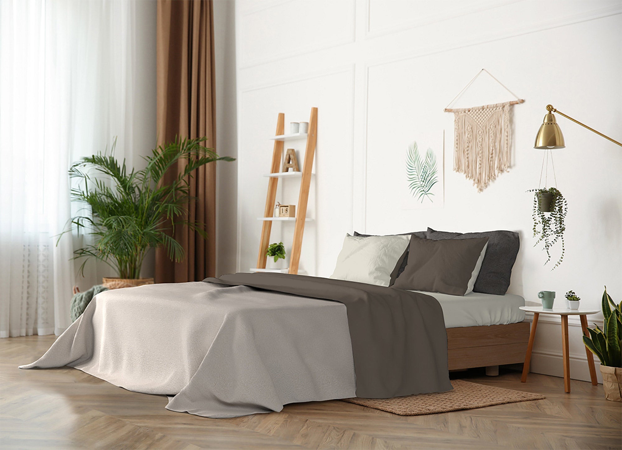 Set Lenzuola Sopra Sotto e Federe Doubleface Marrone/Panna 1 Piazza e Mezzo