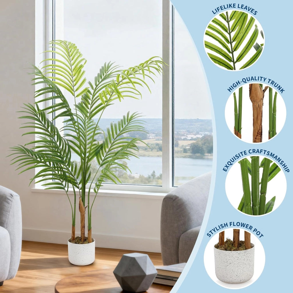 Palma Tropicale Artificiale 120 cm Foglie in PEVA Verde per Interno ed Esterno