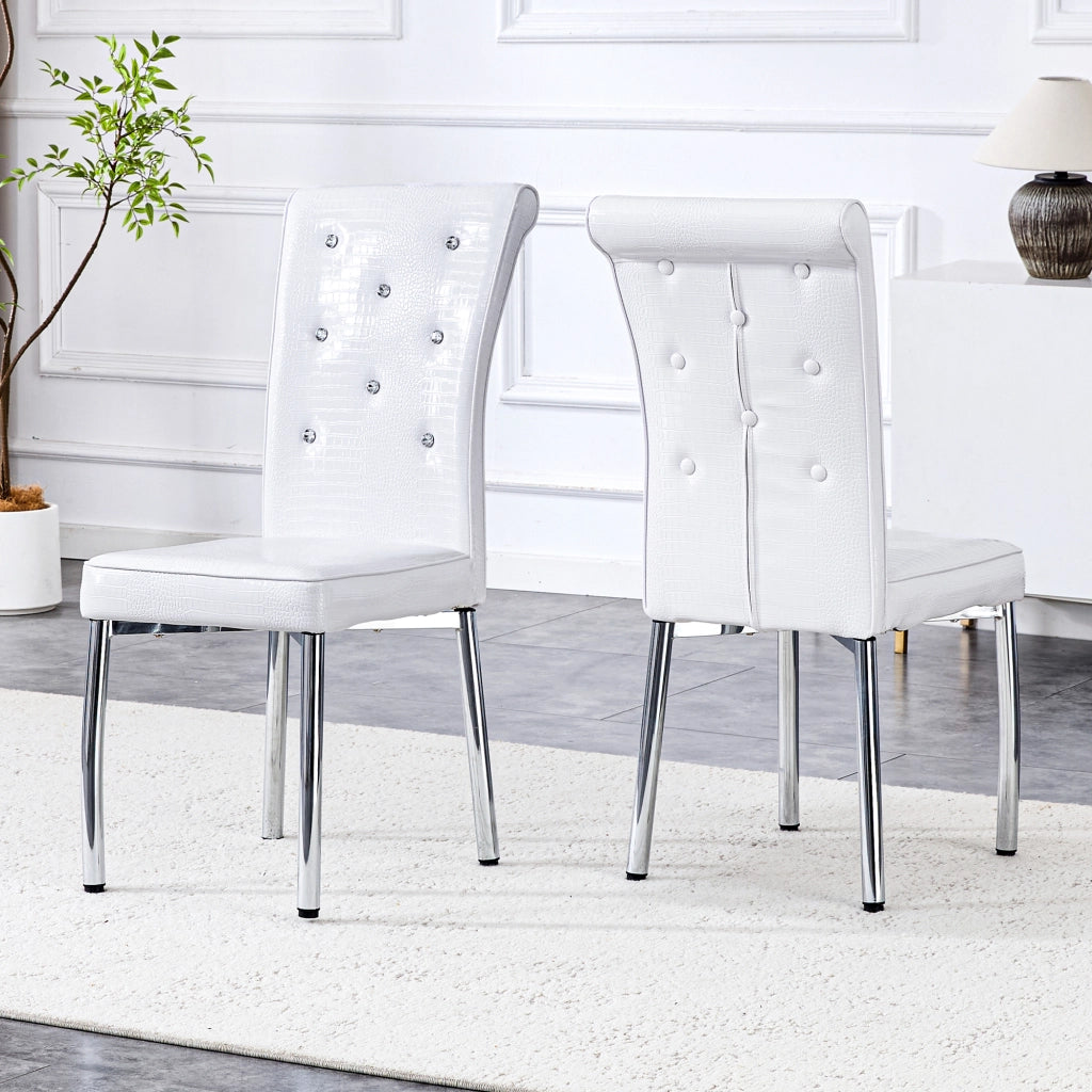 Sedia da Pranzo Set da 2 con Schienale Imbottito, Piedini Regolabili, Metallo e PVC Bianco