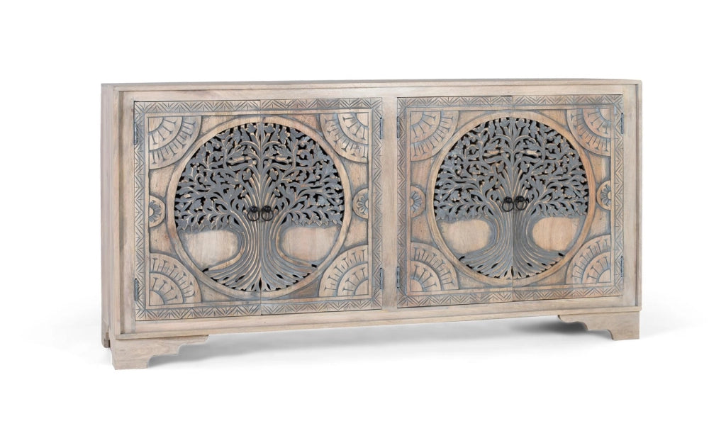 Credenza in legno di mango con 4 ante decorate a mano