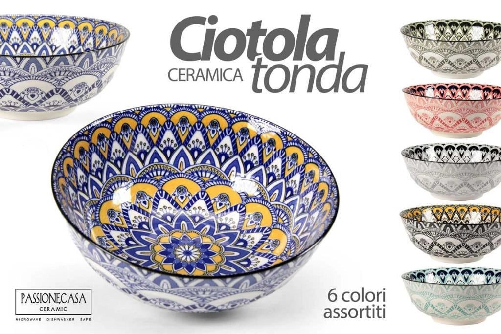 1 Pezzo Ciotola Insalatiera in Ceramica Tonda 23 cm 6 Colori