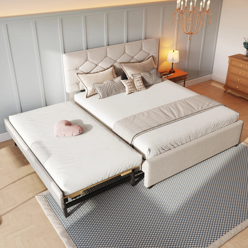 LETTO 140x200 cm Beige in velluto con letto estraibile e rete a doghe