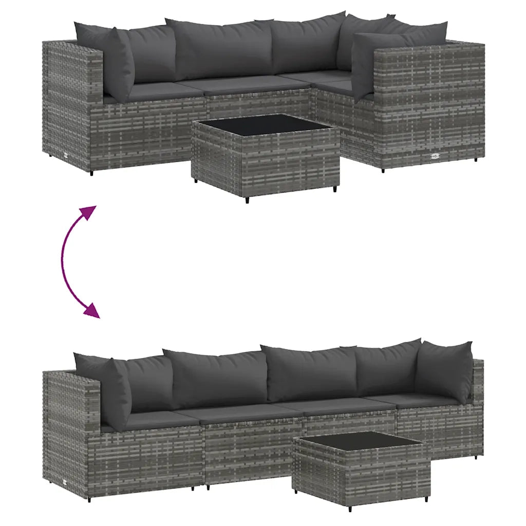 vidaXL Set Divani da Giardino 5 pz con Cuscini in Polyrattan Grigio