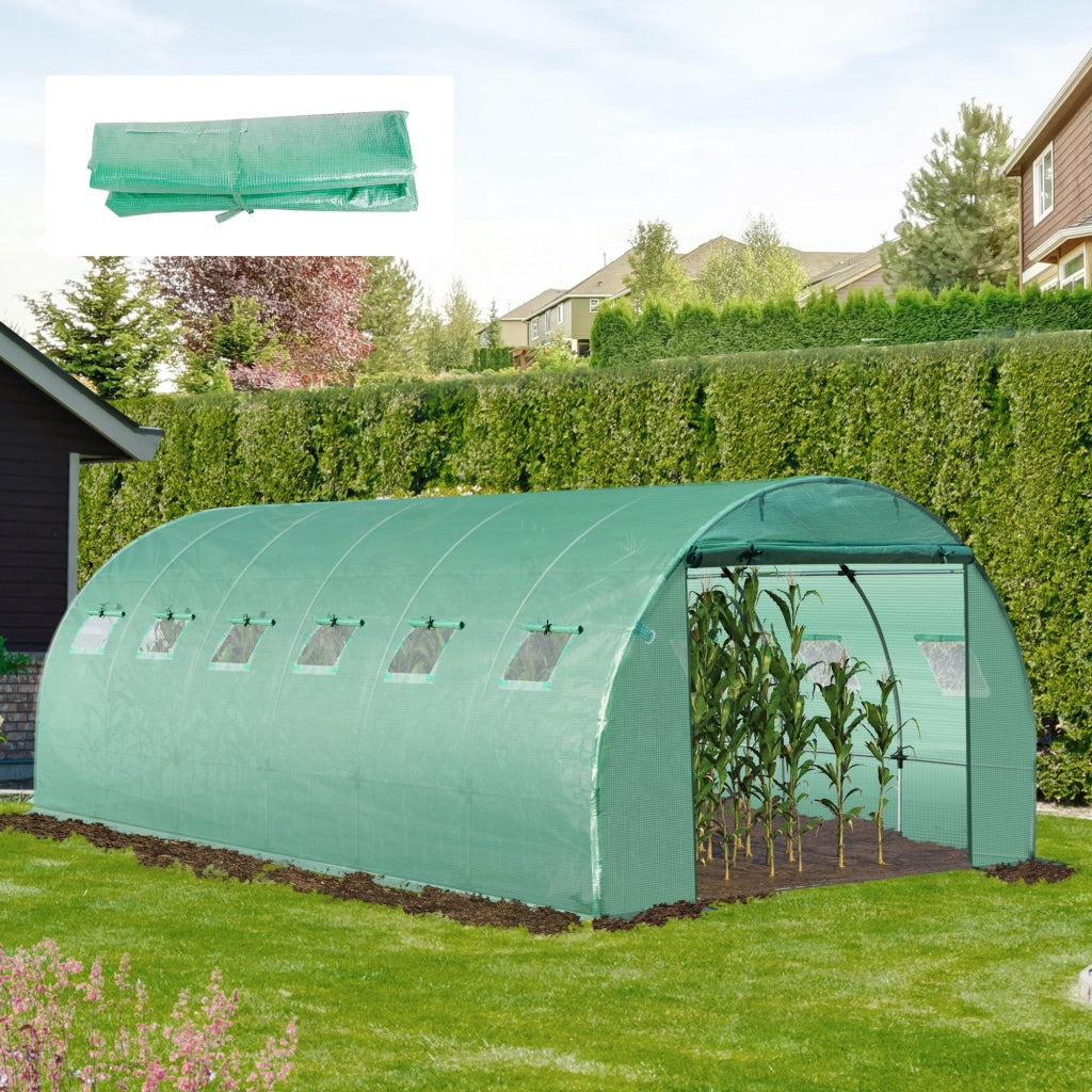 Telo di Ricambio per Serra da Giardino 6x3x2 m con 12 Finestre e Porta Avvolgibile Verde