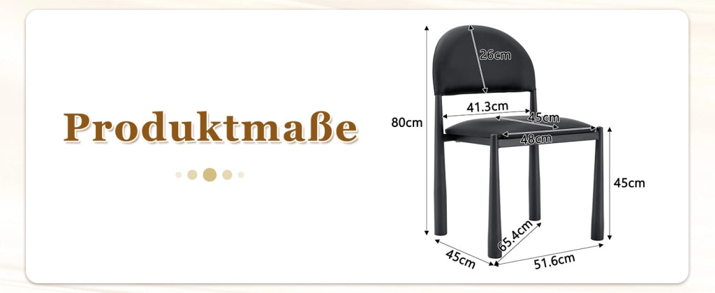 SEDIA da pranzo Set da 2 pezzi in PU Nero con gambe in metallo, 80 cm