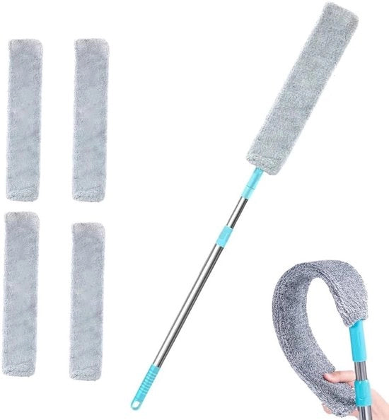 Svuotapolvere retrattile da 95 a 130 cm con setole microfibra flessibili, adatto per apparecchi, mobili e spazi stretti sotto superfici. Svuotapolvere lavabile a pavimento, adatto per frigorifero, forno, angoli di divano (con 4 coperture sostituibili)