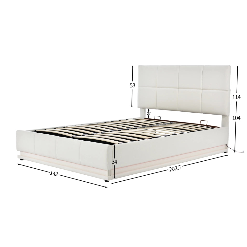 Letto matrimoniale contenitore 140x200 cm con LED e sollevamento idraulico; bianco