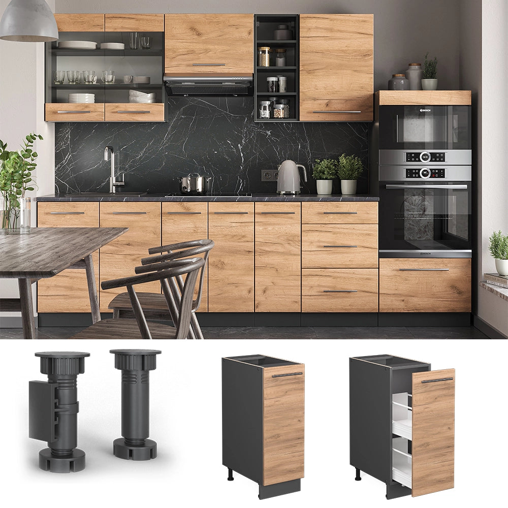 Vicco Armadio cucina dispensa alto Quercia dorata 30 cm senza piano di lavoro