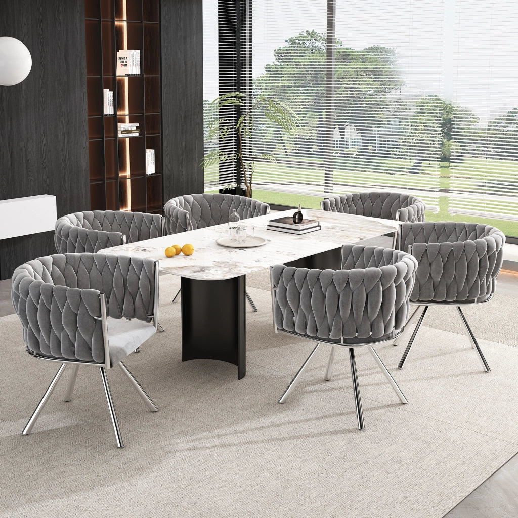 SEDIA girevole 360° in velluto grigio e argento Set da 2 pezzi
