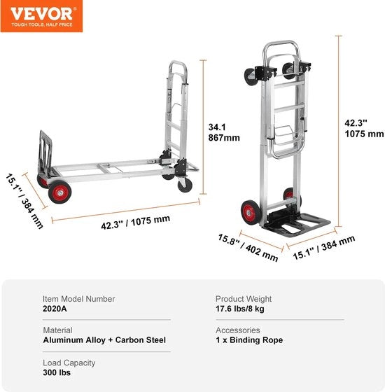 Carrello 2 in 1 - Opvougbile - Inclinabile - Capacità di carico 140 kg